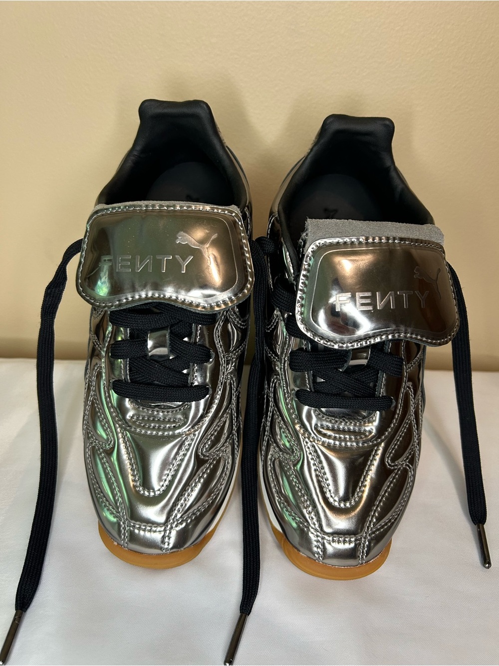 Puma FENTY Metallic Silver and Black Trainers with Gum Sole